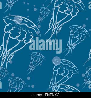 nahtlose Muster mit Quallen im Wasser schweben Stock Vektor