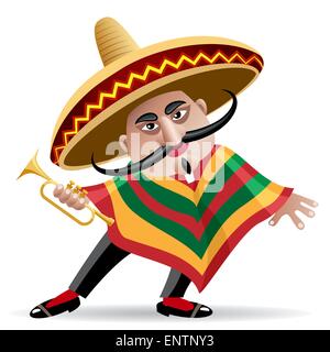 Darstellung der mexikanischen Musiker in Sombrero mit Trompete im Cartoon-Stil gezeichnet Stock Vektor