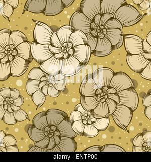 Nahtlose Nautilus Schalen Muster gezeichnet in Sepia-Vintage-Stil Stock Vektor