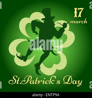 St. Patricks Day Hintergrund mit tanzenden Kobold im Vintage-Stil gezeichnet Stock Vektor