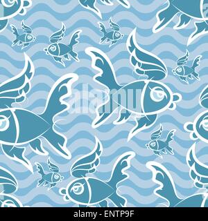 nahtlose Muster mit blauen Fische im Wasser Stock Vektor