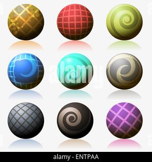 Eine Vektor-Reihe von abstrakten Farbe glänzend sphärischen Elementen mit Schatten isoliert auf weiss Stock Vektor