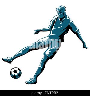 Illustration der Fußballspieler in Aktion im Retro-Stil, die isoliert auf weiß gezeichnet Stock Vektor