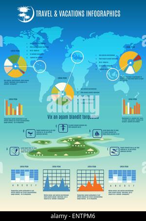 Tropische Reisen und Urlaub Info vertikale Grafikvorlage Stock Vektor