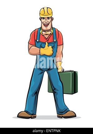 Illustration von lächelnden Klempner isoliert auf weiss. Gut für Ihr Service-Firmen-logo Stock Vektor