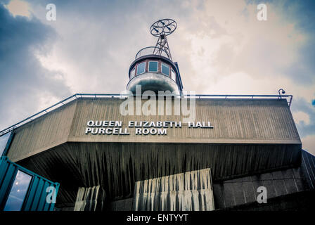 Queen Elizabeth Hall & Purcell Room Zeichen, Southbank Centre, London. Stockfoto