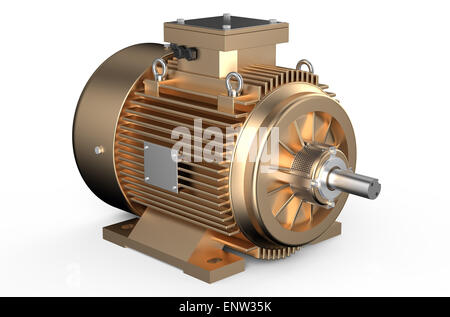 Bronze, industrielle Elektromotoren isoliert auf weißem Hintergrund Stockfoto