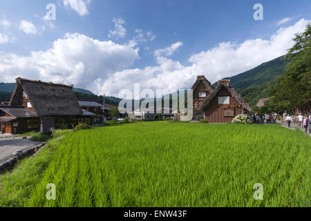 Die historischen Dörfer von Shirakawa-Gō und Gokayama Dorf präsentiert ein Baustil bekannt als Gasshō-zukuri Stockfoto