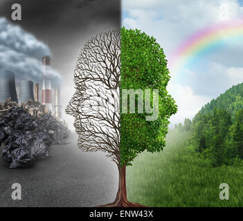Veränderung der Umwelt und globale Erwärmung Umweltkonzept als Szene schneiden Sie in zwei mit Hälfte zeigt einen toten Baum Wattierung ein Stockfoto