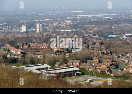 Blick über Stockport aus Werneth Low Country Park, Greater Manchester Stockfoto