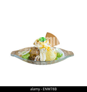 Mango und Schokolade Eis mit Kokosnuss Slice und süßer Klebreis. Stockfoto