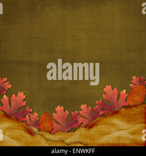 Alten Grunge-Karte auf dem abstrakten Hintergrund mit Herbst verlässt. Stockfoto