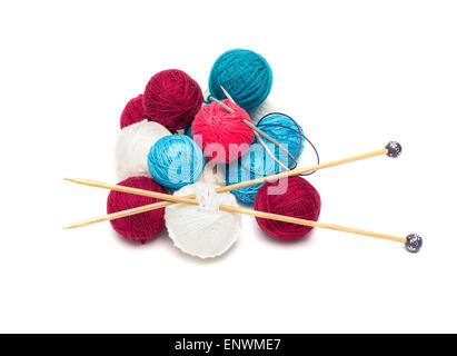 colorful balls of wool with needles Stockfoto