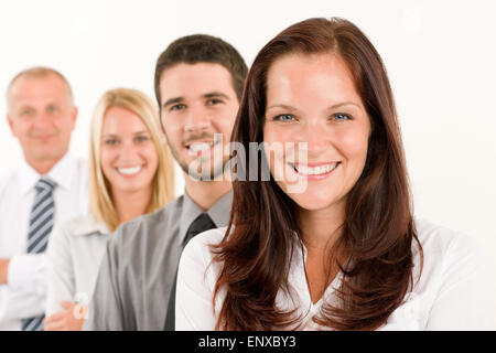 Business Team glücklich stehen in Linie Porträt Stockfoto