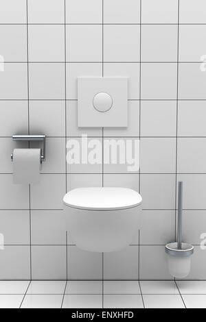moderne Toilette mit weißen Fliesen an Wand und Boden Stockfoto