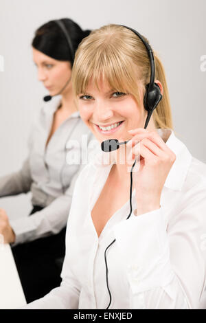 Kunden Service Frau Call Center Handy Kopfhörer Stockfoto