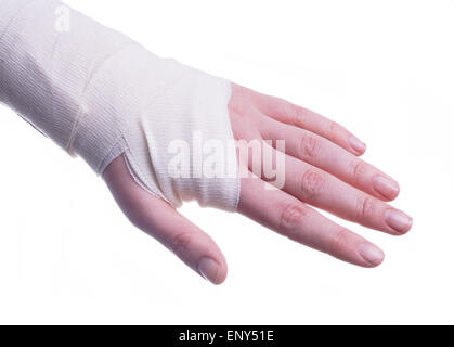 Verstauchten Hand, Arzt helfen mit dem Verband Stockfoto