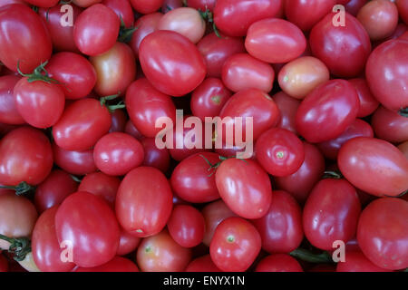 Rote Reife Pflaume förmige Tomaten auf eine thailändische Garküche, Bangkok Stockfoto