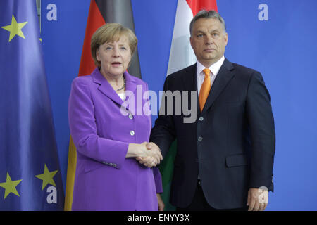 BKin Angela Merkel, Viktor Orban - Treffen der dt. Bundeskanzlerin Mit Dem Ungarischen Ministerpraesidenten, Bundeskanzleramt, 8. Mai 2014, Berlin. Stockfoto