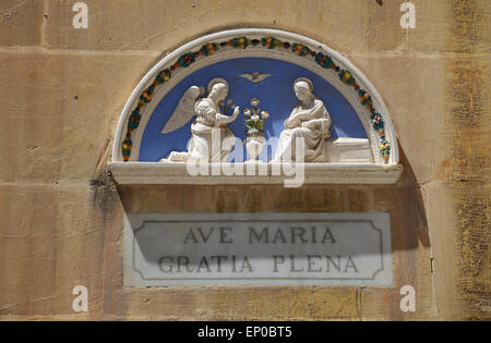 religiöse Wandskulptur Vittoriosa, Malta Mediterranean Stockfoto