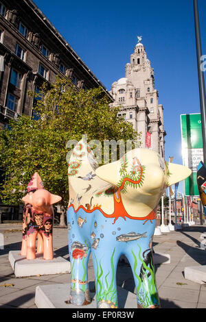 Verzierte Lambananas, eine Kreuzung zwischen einem Lamm und eine Banane ist das neue Symbol von Liverpool geworden. Die ursprüngliche Lambanana wurde eine Stockfoto