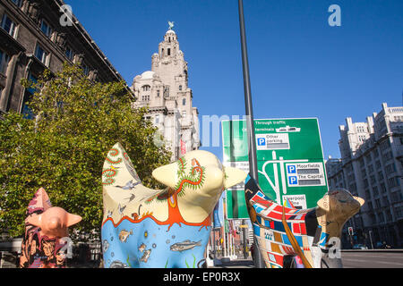 Verzierte Lambananas, eine Kreuzung zwischen einem Lamm und eine Banane ist das neue Symbol von Liverpool geworden. Die ursprüngliche Lambanana wurde eine Stockfoto