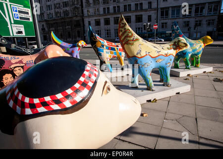 Verzierte Lambananas, eine Kreuzung zwischen einem Lamm und eine Banane ist das neue Symbol von Liverpool geworden. Die ursprüngliche Lambanana wurde eine Stockfoto