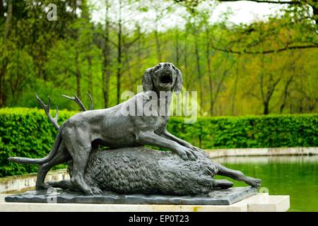 Jagd-Tierfiguren Süden Marmor Brunnen, Herrenchiemsee, Herreninsel oberen Bayern Deutschland Stockfoto