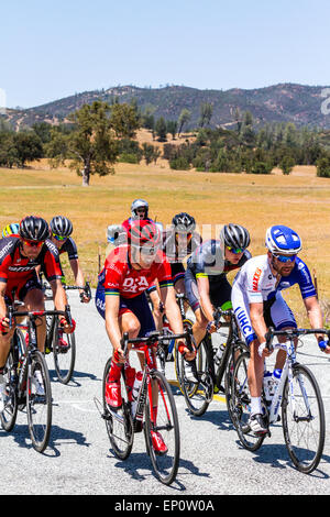 Die Amgen Tour Of California 2015 Stufe drei abtrünnigen Gruppe von sechs auf San Antonio Valley Road mit Tom Skujins Stockfoto