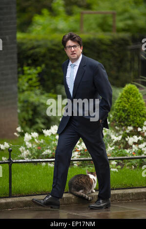 Herr Andrew Feldman, Vorsitzender der konservativen Partei, kommt in der Downing Street, entging er Larry die Katze. Stockfoto