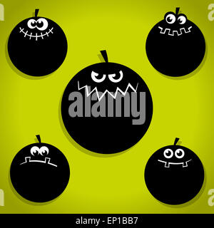 Fünf beängstigend schwarz kleine Kürbis Halloween Icons auf grünem Hintergrund Stockfoto