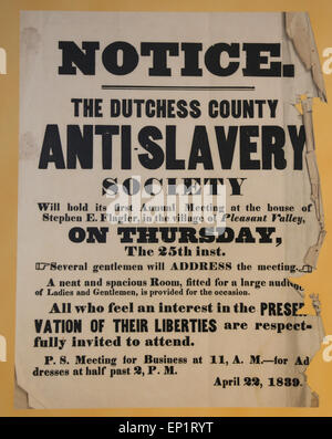 Ankündigung geändert werden. Der Dutches county Anti-Slavery Society. Erstes Jahrestreffen. 22. April 1839. USA. Stockfoto