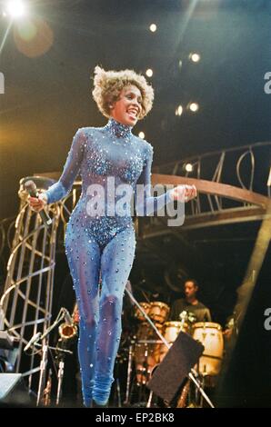 Whitney Houston auf Welttournee "Ich bin Ihr Baby heute Abend" in der Wembley Arena 14. September 1991. Stockfoto