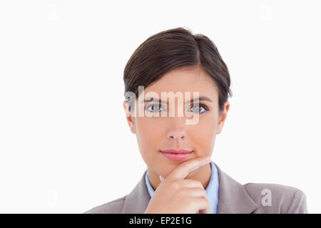 Nahaufnahme von Unternehmerin in Denker pose Stockfoto