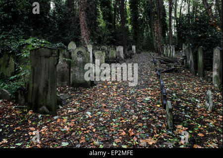 Ein Pfad durch Tower Hamlets Cemetery im Londoner East End. Stockfoto