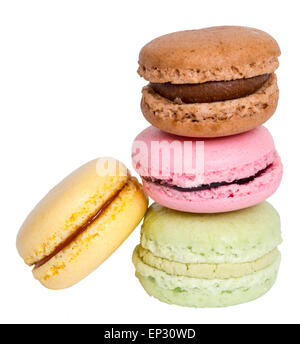 Bunte Macarons isoliert Makro Nahaufnahme. Stockfoto