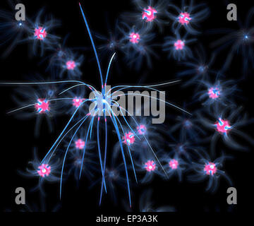 Gruppe von Neuronen auf dunklem Hintergrund Rendern Stockfoto