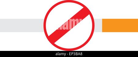 Kein Rauchen Zeichen auf eine Zigarette, isoliert auf weißem Hintergrund. Stock Vektor