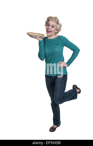 Frau Koch mit Torte Stockfoto