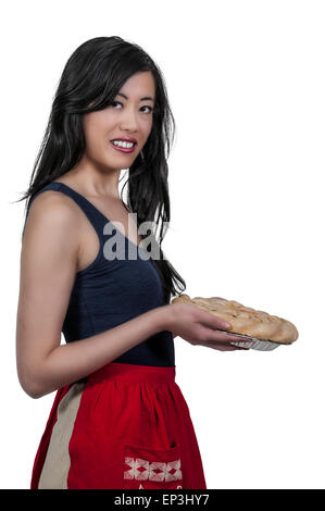 Frau Koch mit Torte Stockfoto