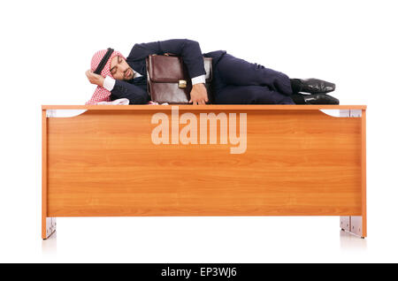 Arabische Mann sitzt an seinem Schreibtisch Stockfoto