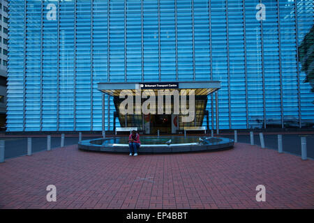 Glasfassade des Britomart Transport Centre, Auckland CBD, Nordinsel, Neuseeland Stockfoto