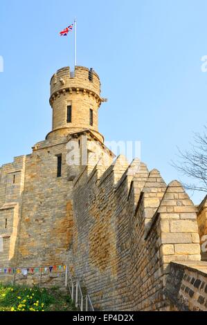 Lincoln, UK - 9. April 2015: Lincoln Castle ist eine große Burg, East Midlands, England im späten 11. Jahrhundert erbaute Stockfoto