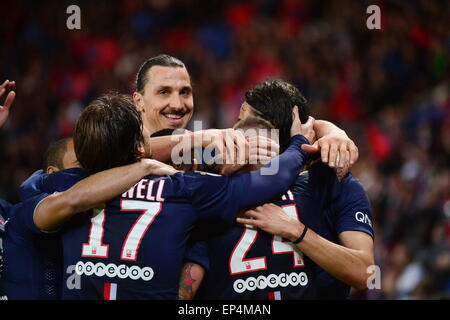 Joie Zlatan IBRAHIMOVIC / Edinson CAVANI / Marco VERRATTI - 08.05.2015 - PSG / Guingamp - 36eme Journee de Ligue 1. Foto: Dave Winter / Icon Sport Stockfoto