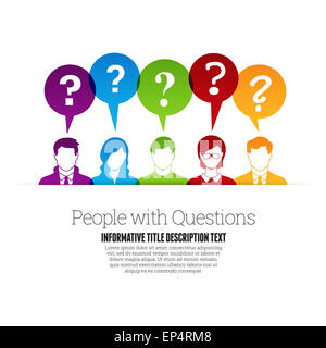 Vektor-Illustration von Menschen Farbprofil mit Fragezeichen sprechen Bläschen. Stockfoto