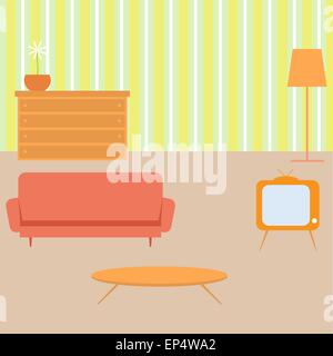 Wohnzimmer im retro-Stil. Vektor-Illustration. Stock Vektor