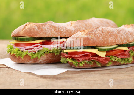 Baguette Mit Salami Und Schinken Stockfoto