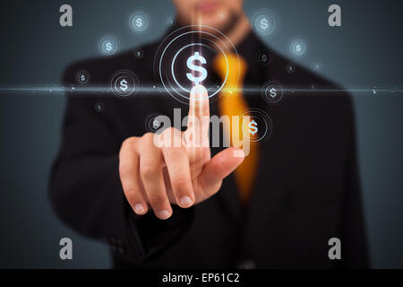 Geschäftsmann, die moderne Art der Schaltflächen drücken Stockfoto