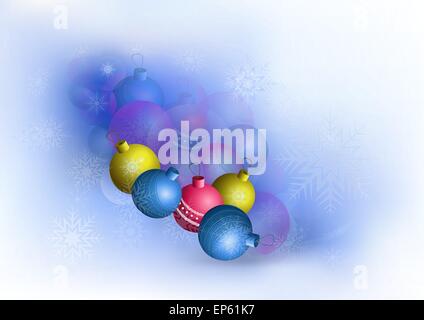 Weihnachtskugeln und Schneeflocken auf mesh Farbverlauf Hintergrund Stock Vektor