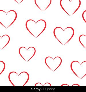 Nahtlose Muster von roten Herzen auf einem weißen Hintergrund. Stock Vektor